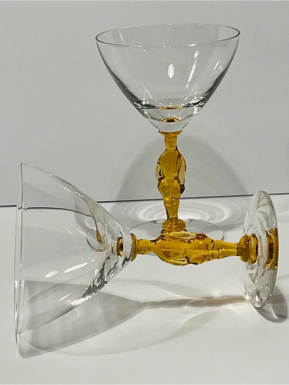 Pair of 1940’s Morgantown Jockey  Amber Cocktail Glasses Set of 2.